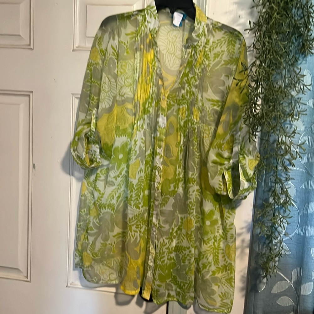 3x sheer green top brand Agua green sheer top